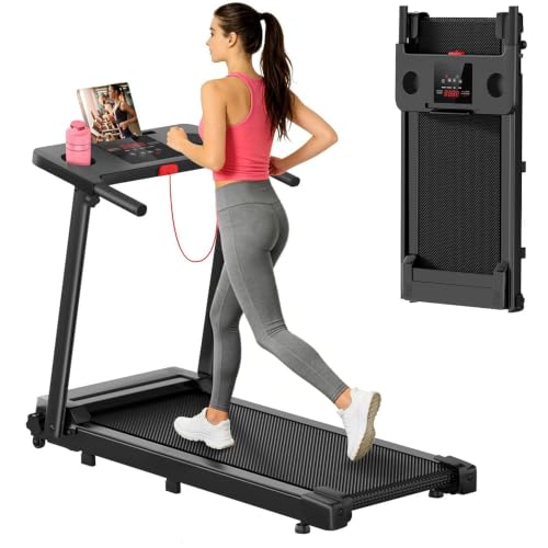 Foldable Walking Pad Treadmill with Handle Bar, Quiet 3.0HP Compact Home Exercise Machine