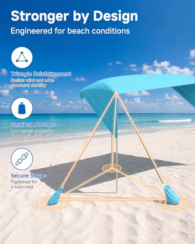 ABORON Aqua Wind-Supported Beach Canopy Sun Shade Sail for 4-6 People
