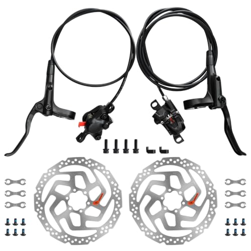 KKWODEN MT200 Hydraulic Disc Brake Set with 2x RT26 180mm Rotors - Front & Rear Dual Calipers, Easy Install, High Compatibility, Quiet Stopping