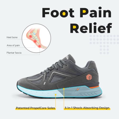 FitVille Men's Extra Wide Walking Shoes - Rebound Core, 11.5 X-Wide Charcoal Gray