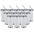 White 20oz Double Wall Vacuum Insulated Travel Mug Set with Lids & Straws - 12 Pack