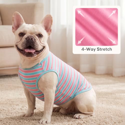 2-Pack Cotton Dog Shirts for Small Dogs - Pink & Striped Tank Tops, Breathable & Soft