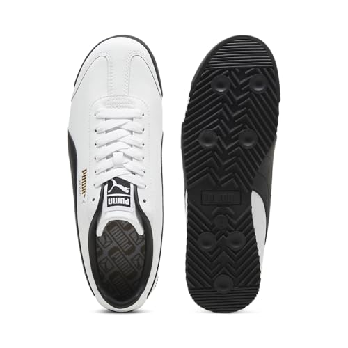 PUMA Men's Roma Sneakers White-Black-Gold Size 9 - Athletic Lifestyle Shoe