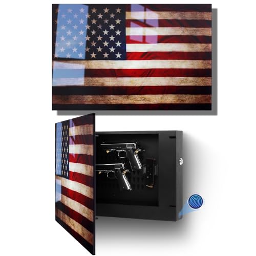 American Flag Wall Gun Safe Disguised Biometric Hidden Pistol Storage - 18.8 Inch