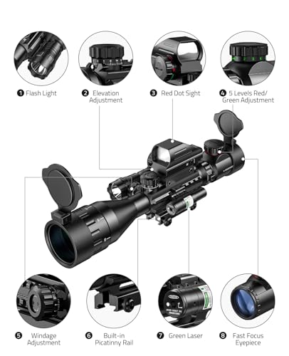 MidTen 4-16x50 AO Hunting Rifle Scope with Green Laser Sight & Illuminated Red/Green Dot