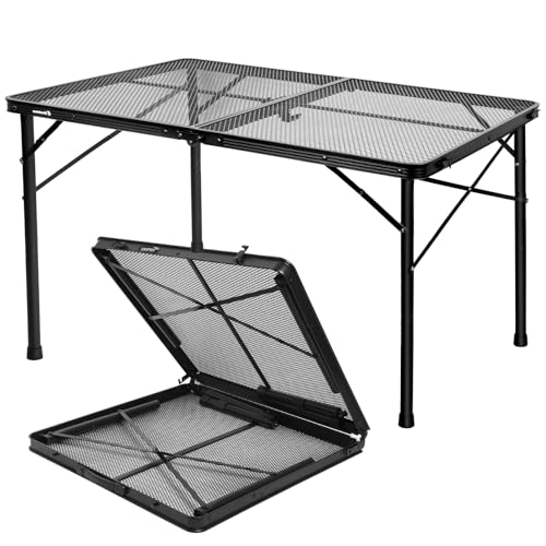 4Ft Large Metal Folding Camping Table - Adjustable, Lightweight Outdoor Grill & Picnic Table (UNIFER)