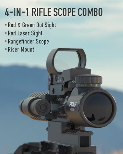 Pinty 3-9x32 4-in-1 Tactical Rifle Scope with Red-Green Dot & Laser Sight - Picatinny Mount