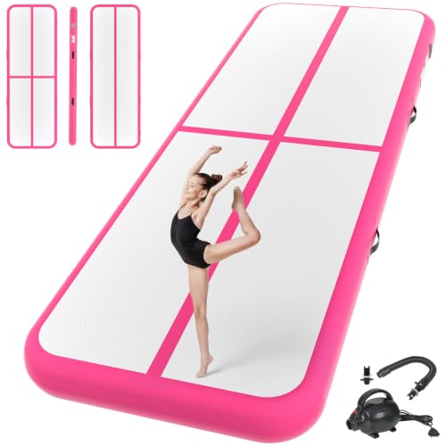Pink 10ft x 3.3ft x 4in Inflatable Gymnastics Air Track Tumbling Mat with Pump
