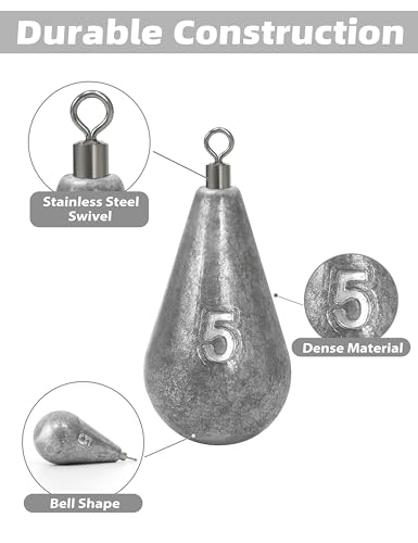 Bluewing Casting Swivel Bell Sinkers Fishing Weights 8oz 2 Pack - Saltwater Drop Shot Lead
