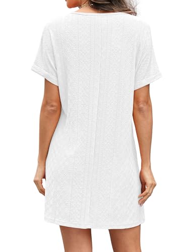 Women’s V-Neck Loose Twisted Swim Coverup Dress Large White Vacation Beachwear