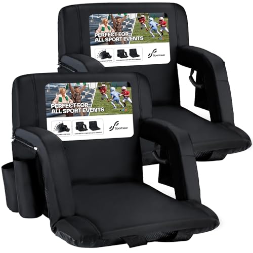 Sportneer Stadium Seat with Back Support & Armrest - Black, 20.5"