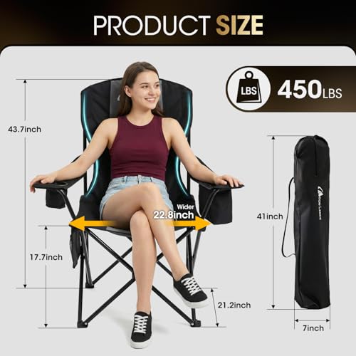 MOON LENCE Oversized Folding Camping Chair 1 - Heavy Duty, Padded, High Back with Cooler & Cup Holder