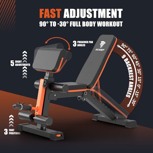 Orange Black Adjustable Weight Bench 1000LBS Capacity Foldable Home Gym Equipment
