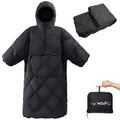 ATEPA Black 3-in-1 Wearable Camping Blanket Poncho with Hood