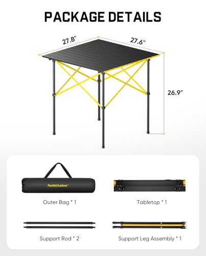 Portable Camping Table 27.8 x 27.6 Inch Folding Aluminum Outdoor Table with Carry Bag