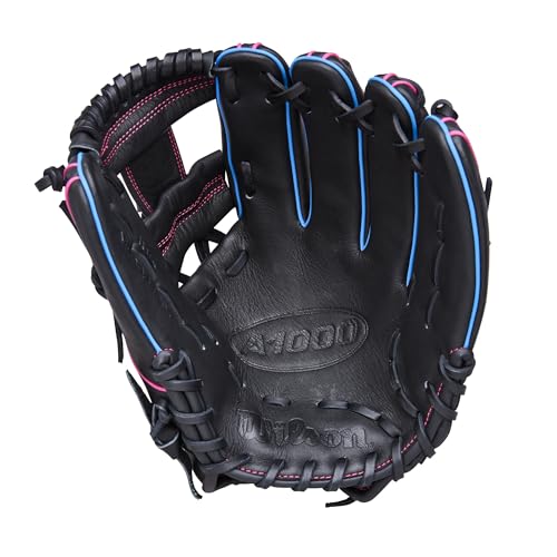 Wilson A1000 11.5" Pedroia Fit Baseball Glove - Right Hand Throw, Black/Pink/Blue