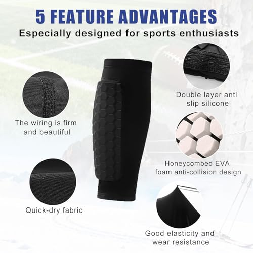 Kids Soccer Shin Guards with Honeycomb Padding - Black+Red, Small