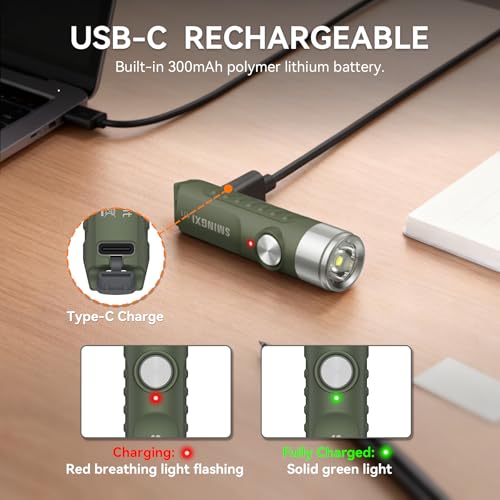 Green Rechargeable Keychain Flashlight - Mini EDC LED with Magnetic Base - 2 Pack