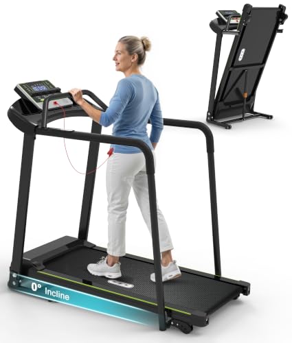 Senior Treadmill with Low Speed 0.3 MPH & Dual Handrails - Foldable & Space-Saving