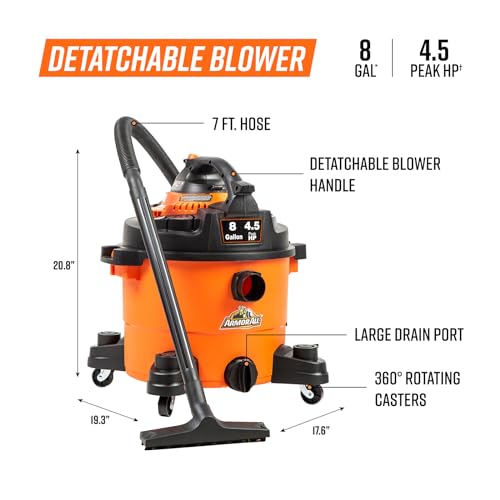 Armor All 8-Gallon Wet Dry Vac with Detachable Blower - 4.5 Peak HP