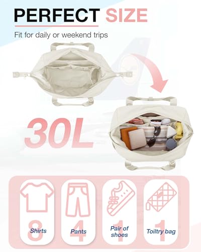 Gym Bag for Women - Medium Light Beige Travel Duffle with Trolley Sleeve