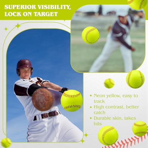 12-Inch Practice Softballs Set with Bucket - Yellow Leather Cover, Fastpitch & Slowpitch, 24 Balls
