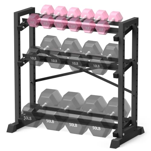 Eocnrhe Adjustable 3-Tier Dumbbell & Kettlebell Rack Stand - 18.7"D x 33.3"W x 35.8"H