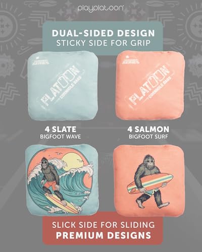 Play Platoon Pro Cornhole Bags Set of 8 - Tournament Dual-Sided Salmon/Slate Blue Big Foot