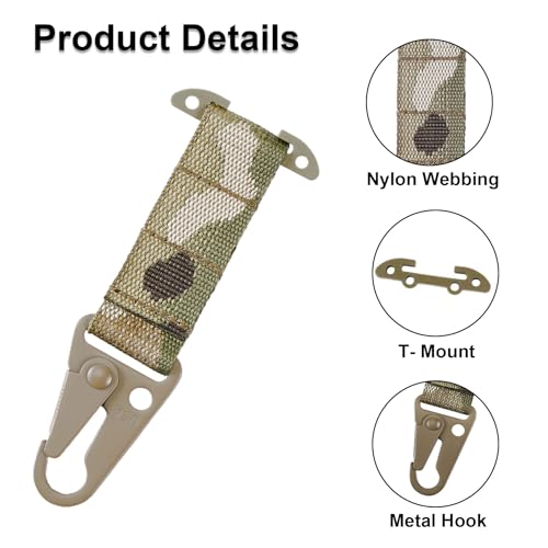 Multicam Tactical Gear Clip Set with MOLLE Webbing, HK Hook & Carabiner - 4PCS