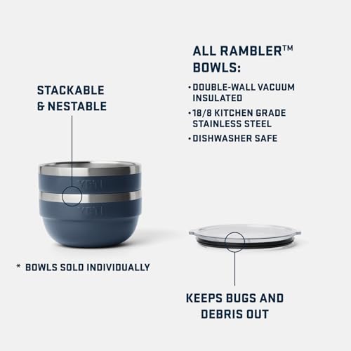 YETI Rambler Insulated Stainless Steel Bowl Pack of 2 - 1 Quart White, Stackable & Nestable