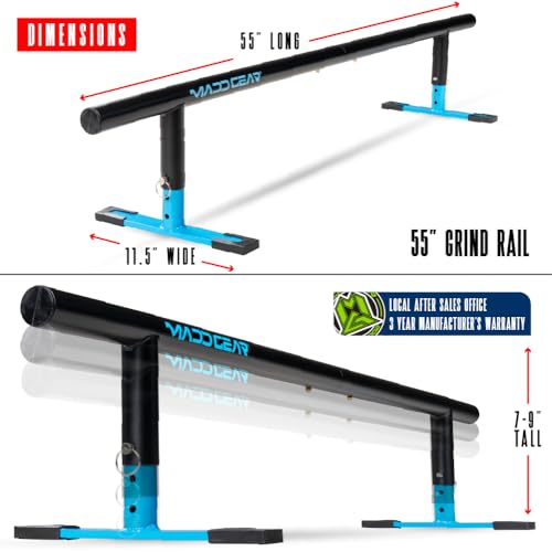 Blue Madd Gear Round Grind Rail - 55-Inch Skate & Scooter Wheel Ramp, Adjustable Height
