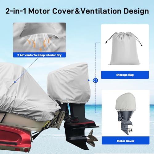 Mionovity Gray Boat Cover 17-19 ft with Motor Cover, Up to 96" Beam, Waterproof & Windproof