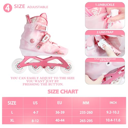 Women’s Adjustable Inline Skates XL (8-12 US) Outdoor & Indoor Roller Skates