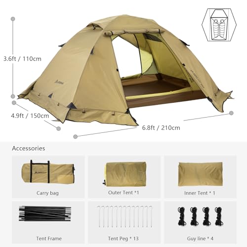 BISINNA 4-Season Backpacking Tent for 2 Persons - Brown, Lightweight, Waterproof, Easy Setup