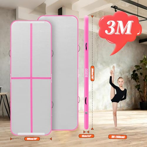 Pink Inflatable Gymnastics Air Mat 10ft x 3.3ft x 4in No Pump - Home & Training
