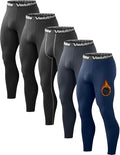 Men's Thermal Compression Pants with Fleece Lining - Blue Gray Black Large - Veldtholos