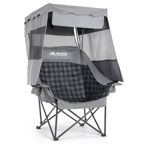 Huskfirm Grey Oversized Camping Chair with Canopy Shade Heavy Duty