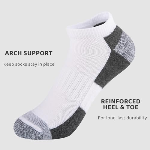 White 12 Pairs Boys Ankle Cushioned Athletic Socks - Breathable Low Cut Sports Socks for Kids 4-6, 6-8, 8-10, 10-12 Years Old