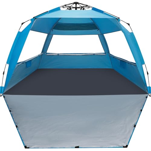WhiteFang XXL Blue Pop Up Beach Tent Sun Shelter UV Protection Extendable Floor