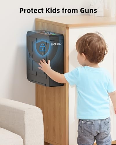 Biometric Gun Safe for Handgun with Fingerprint, Password & Key - MOLICAR Nightstand Safe