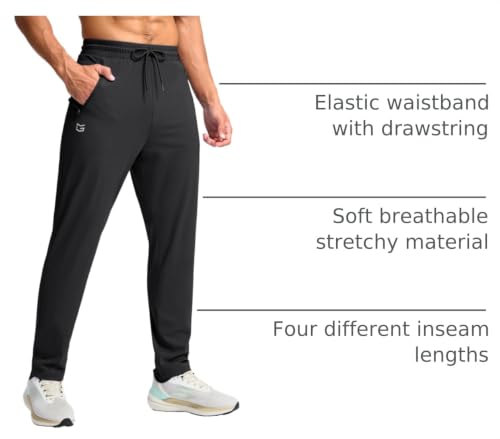 Men's 34-Inch Inseam Sweatpants with Zipper Pockets - Black, Medium Fit