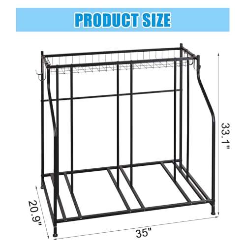 Mythinglogic 3-Bike Garage Storage Rack with Ball Basket & Hooks - Freestanding Bike Organizer