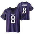 Youth Football Jersey Lamar Jackson #8 Purple Home Team Colors - Size 10-12
