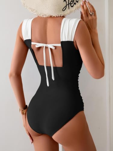 Women's One Piece Swimsuit Tummy Control Full Coverage Bathing Suit Large Black & White