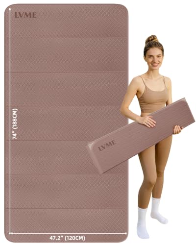 Large Foldable Yoga Mat 74x47.2 Inches, Non-Slip, Double Person, Brown & Apricot