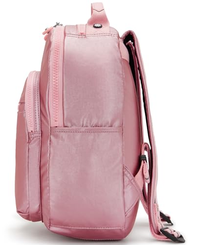 Kipling Seoul Small Bts Tablet Backpack - Bronze Pink Met, 10.5"L x 13.75"H x 6.75"D, Durable Water-Resistant Nylon