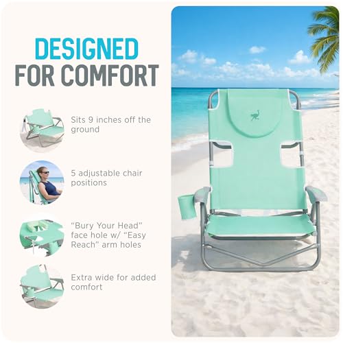 Ostrich Heavy-Duty Backpacker Outdoor Beach Chair - Teal, Portable Lounger