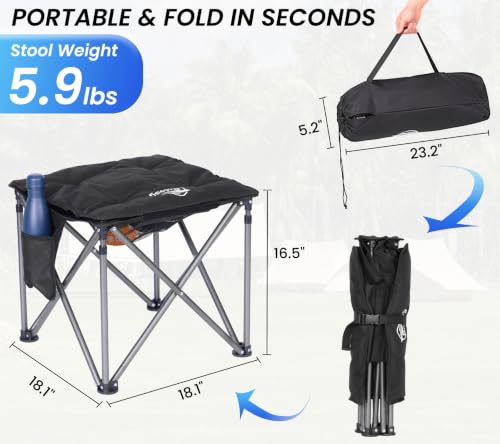 All Black Bolosy Oversized Camping Stool with Removable Padded Footrest - Supports 300lbs