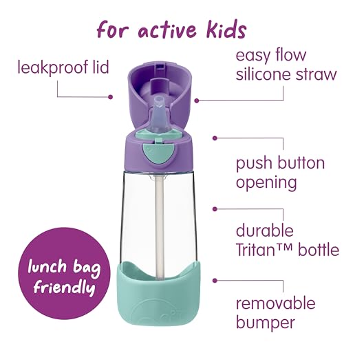 Kids Water Bottle with Straw - 15 oz Lilac Pop, Tritan Toddler Sippy Bottle