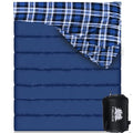 FJALLNOK Queen Size Cotton Flannel Double Sleeping Bag - Blue, 3-Season Warm Camping Bed for Adults
